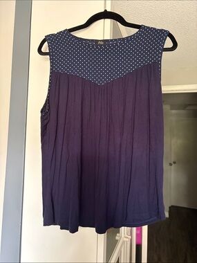 Sleeveless Navy & Polka Dot Yoke Women's Top